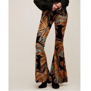 Free People Float Away Butterfly Velvet Bell  Bottom Stretch Pants Small NWT